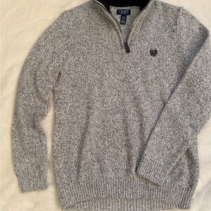 Chaps Boys Large 14/16 Quarter-Zip Sweater Grey Marled Mock Neck Knit EUC